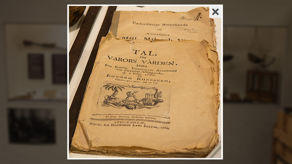 Skrift med tal som E Runeberg höll år 1760 om olika varors mått, mål och vikt